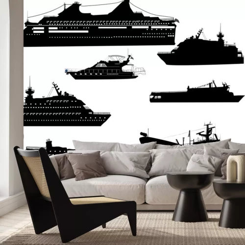 Sticker sieben Schiffssilhouetten isoliert auf Weiß