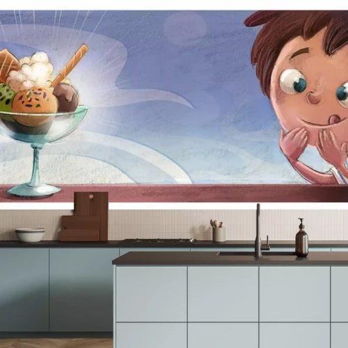 Sticker Süßigkeiten Eis in einem Becher und ein Kind