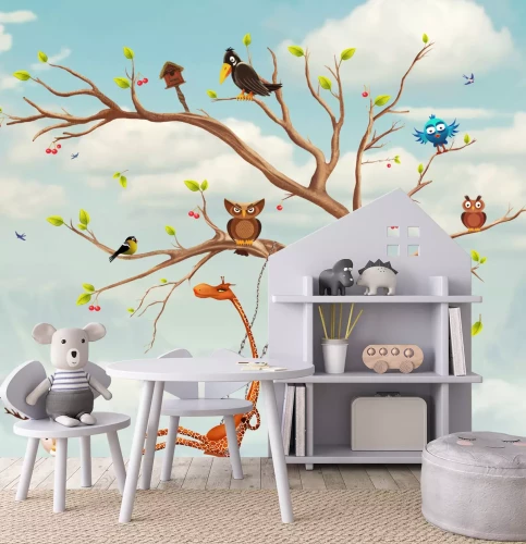 Fototapete Baum mit verschiedenen Tieren