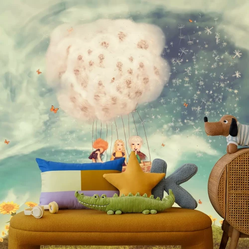 Fototapete Fliegender Heißluftballon mit Kindern