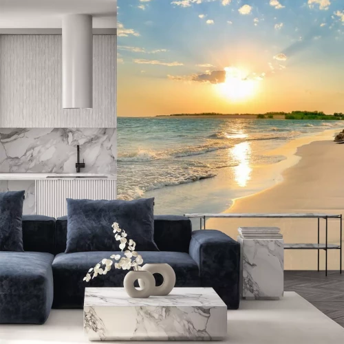 Sticker Strand und Meer mit der untergehenden Sonne