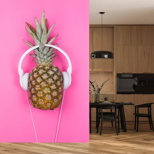 Sticker Ananas mit weißen Kopfhörern