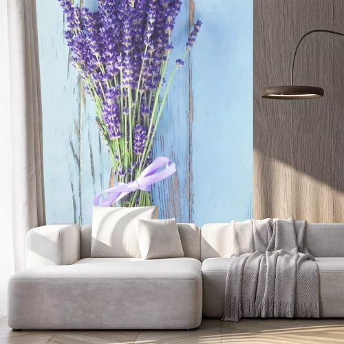 Sticker Lavendel auf Holz in blauer Farbe