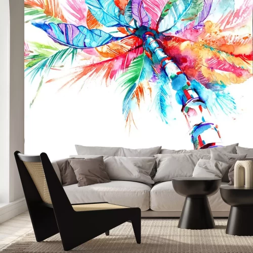 Sticker Buntes Aquarell einer Kokospalme