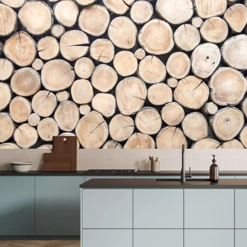 Fototapete Brennholz trocknet im Freien