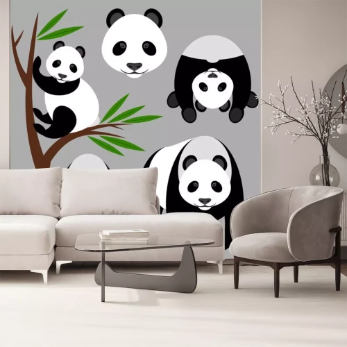 Sticker Pandabären auf grauem Hintergrund