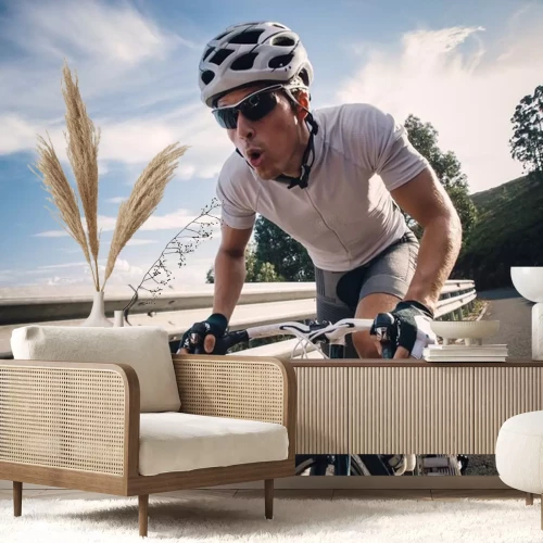 Sticker Radfahrer in maximaler Anstrengung in einer Straße