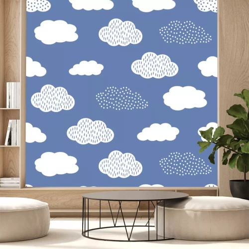 Sticker Muster mit Wolken auf blauem Hintergrund