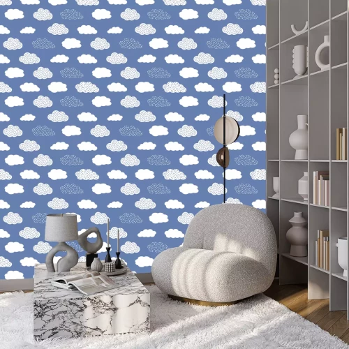 Tapete Muster mit Wolken auf blauem Hintergrund