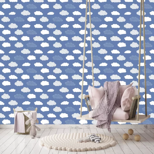 Tapete Muster mit Wolken auf blauem Hintergrund