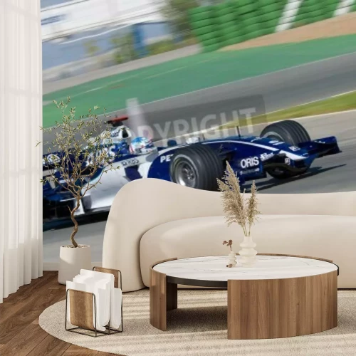 Fototapete Blau-weißer Bolid Formel 1