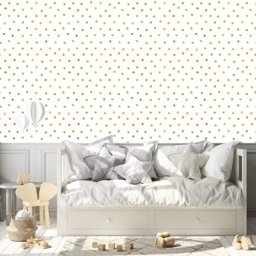 Tapete Weißes Motiv mit Punkten in Goldimitation