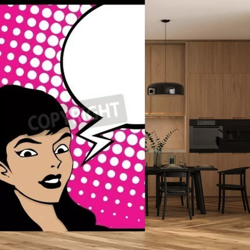 Fototapete Frau mit der Comic-Sprechblase