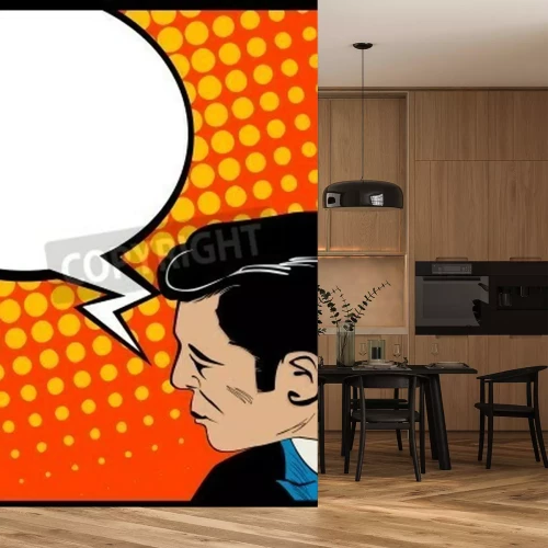 Fototapete Mann mit der Comic-Sprechblase