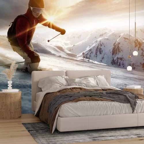 Sticker Skifahrer in einem Sonnenuntergang Einstellung