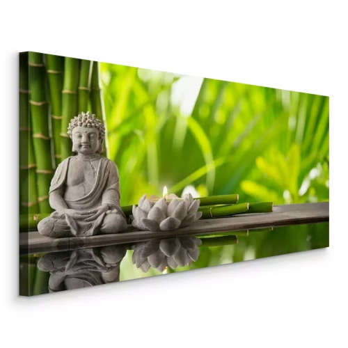 Bild Buddha-Statuette und eine lotusförmige Kerze