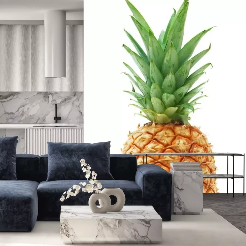 Sticker Foto einer reifen Ananas auf weißem Hintergrund