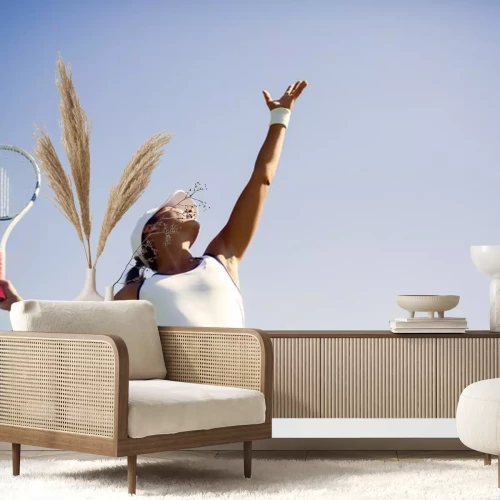 Sticker Schöne weibliche Tennisspielerin Servieren