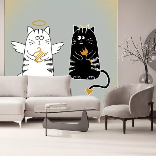 Sticker Schwarze und weiße Katzen als Engel und Teufel