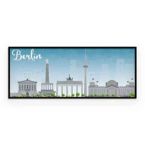 Poster Berlin skyline with grey building and blue sky.