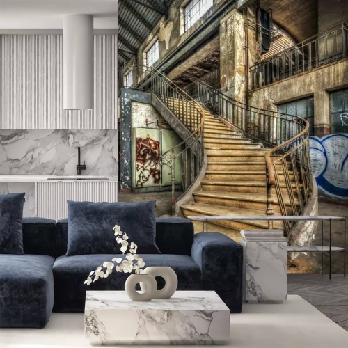 Fototapete Treppe in einem Industrieloft