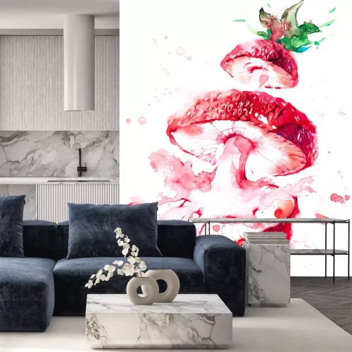 Sticker Geschnittene Erdbeere Aquarellzeichnung