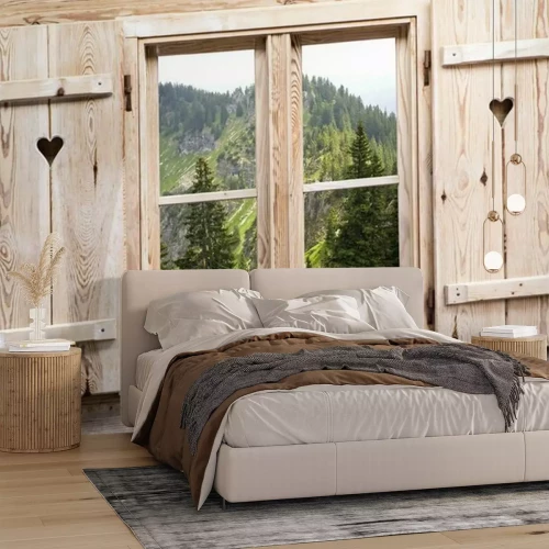 Fototapete Fensterblick auf berge