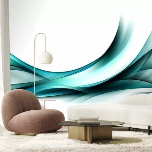 Fototapete Grüne Wellen auf weißem Hntergrund