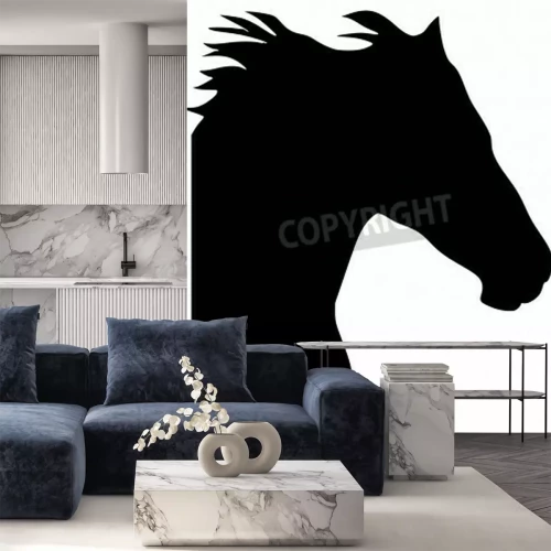 Fototapete Schwarz-weißes pferd