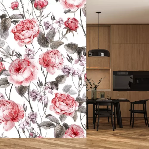 Sticker Klassisches nahtloses Blumenmuster der Weinlese, Aquarellstrauß von