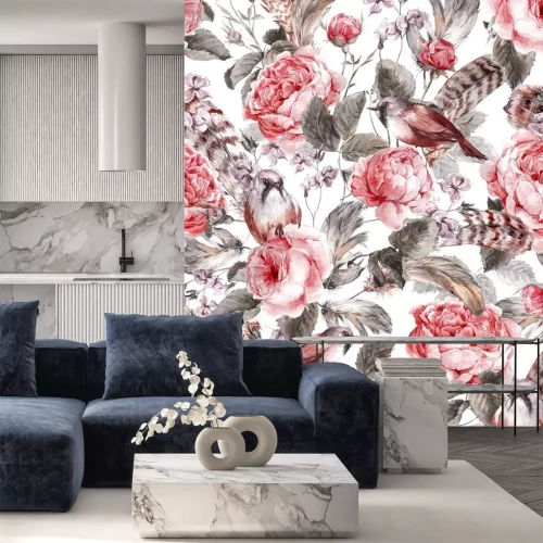 Sticker Florales Shabby-Chic-Muster mit Vögeln