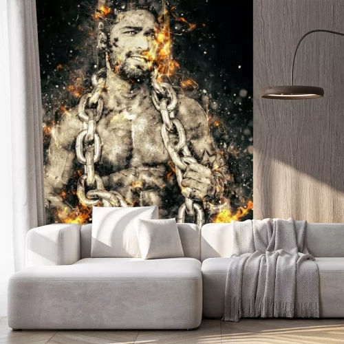 Sticker Muskulöser Athlet mit Kette und Flammen