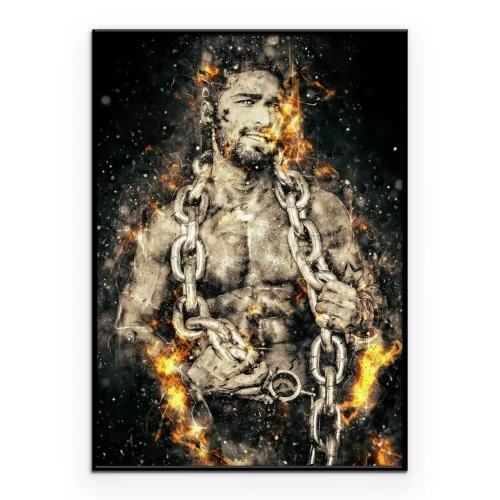 Poster Muskulöser Athlet mit Kette und Flammen