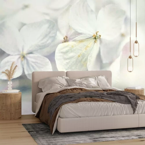 Fototapete Hortensien im Winter-Stil auf Maulbeerpapier Textur für den Hintergrund