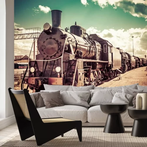 Fototapete Vintage-Foto mit einer historischen Lokomotive