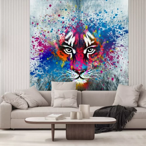 Fototapete Tigerkopf in zerstreuter farbe