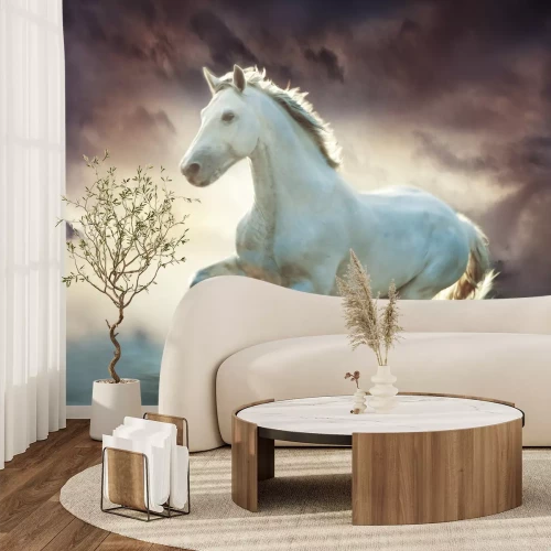 Fototapete Weißes pferd im nebel