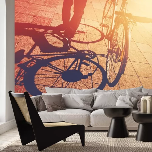 Sticker Schatten auf Gehweg, Mann schob Fahrrad