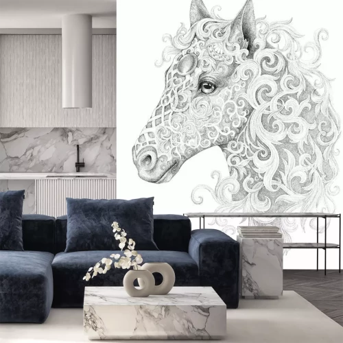 Sticker Pferdekopf mit Mähne aus Ornamenten