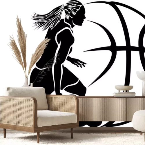 Sticker Weibliche Basketball Dribble Sihouette mit Ball