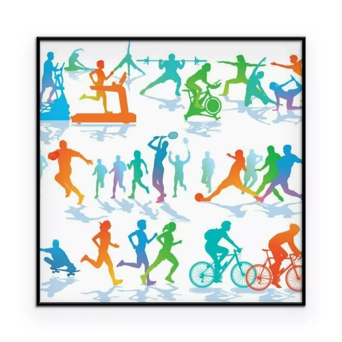 Poster Farbenfrohe Silhouetten von Athleten auf weißem Hintergrund