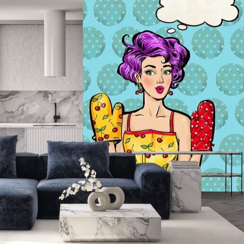 Fototapete Frau mit Comic-Schürze