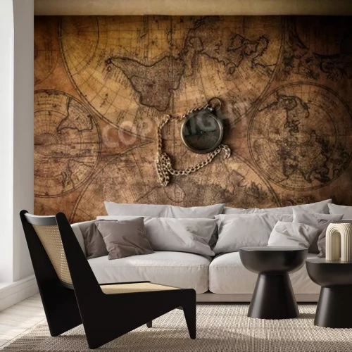 Fototapete Veraltete Weltkarte mit Kompass