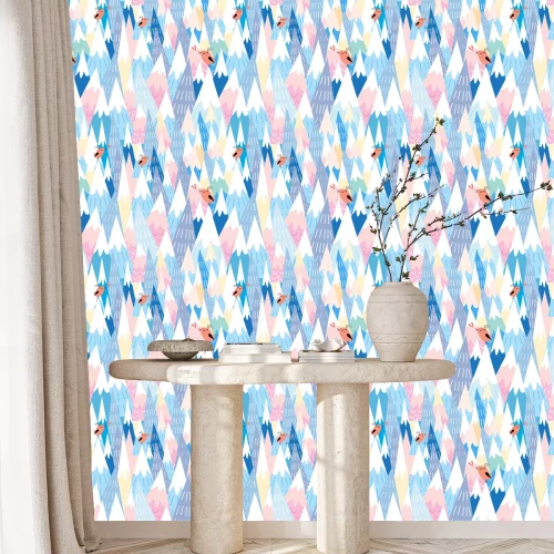 Tapete Bunte Berge und kleine Vögel