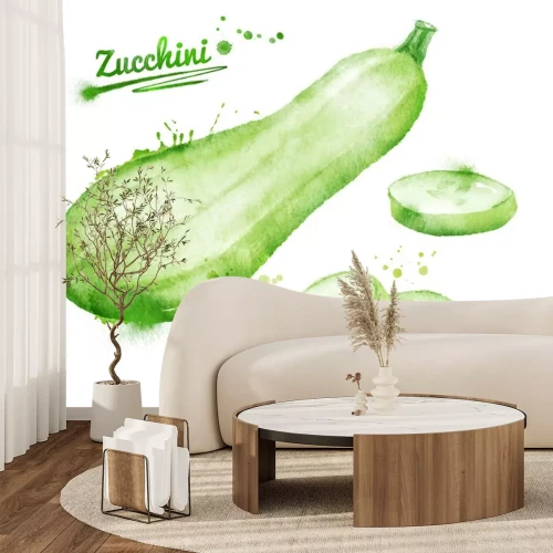 Sticker Aquarellierte Zucchini mit Unterschrift
