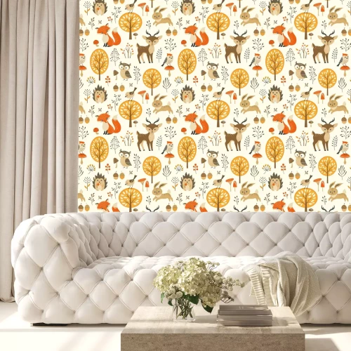 Tapete Für Kinder wilde Tiere im Herbstwald