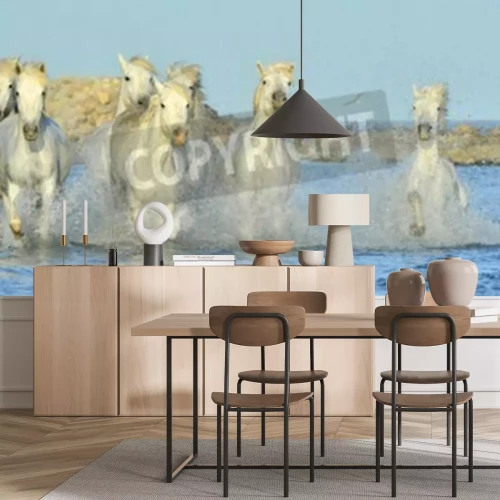 Fototapete Herde wilder pferde im wasser