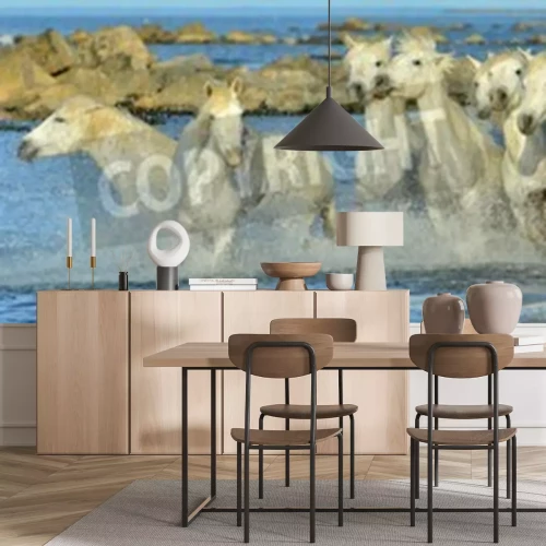 Fototapete Pferde mit steinen im hintergrund