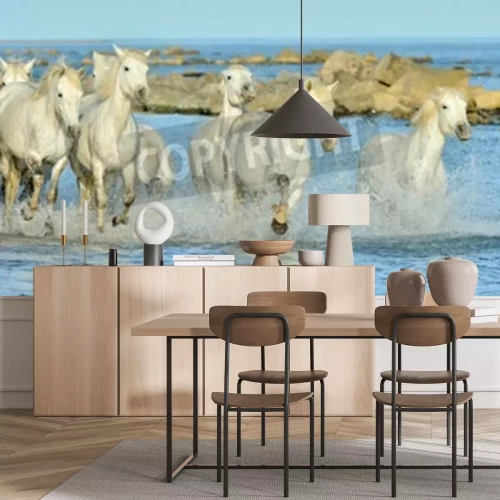 Fototapete Pferde mit felsen im hintergrund