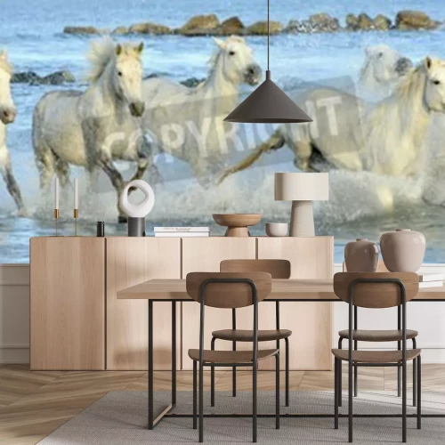 Fototapete Pferde in meereswellen